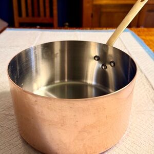 Mauviel copper, stainless steel lined 3 1/2 quart sauté pan.